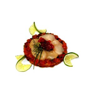 TARTARE AUX 2 SAUMONS, CARPACCIO DE ST JACQUES FUMÉES